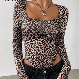 SHEIN Animal Print Long Sleeve Bodysuit